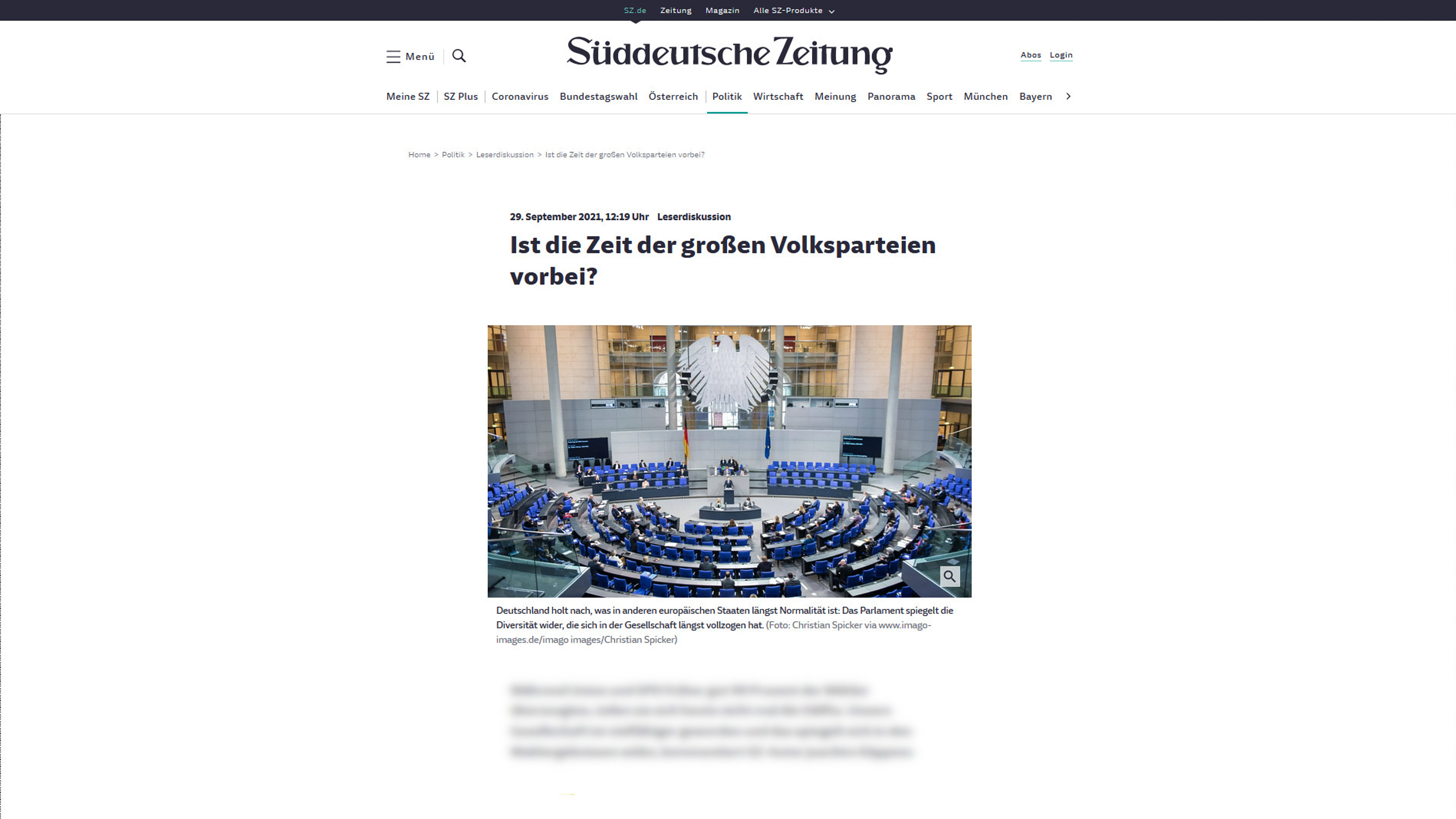 Süddeutsche Zeitung 29.09.2021